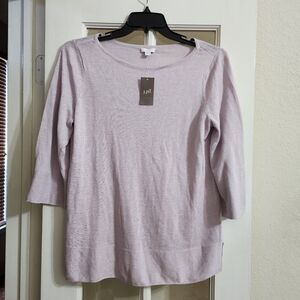 NWT J.Jill Linen Blend Sweater Medium Pale Orchid 3/4 Sleeve Boat Neck